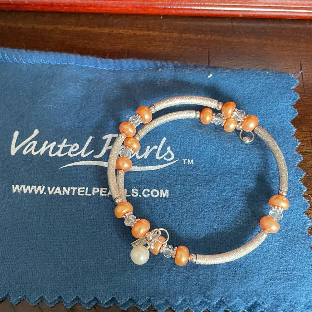 Vantel Pearls - Wrist Wrap - Tangerine with White Pearl